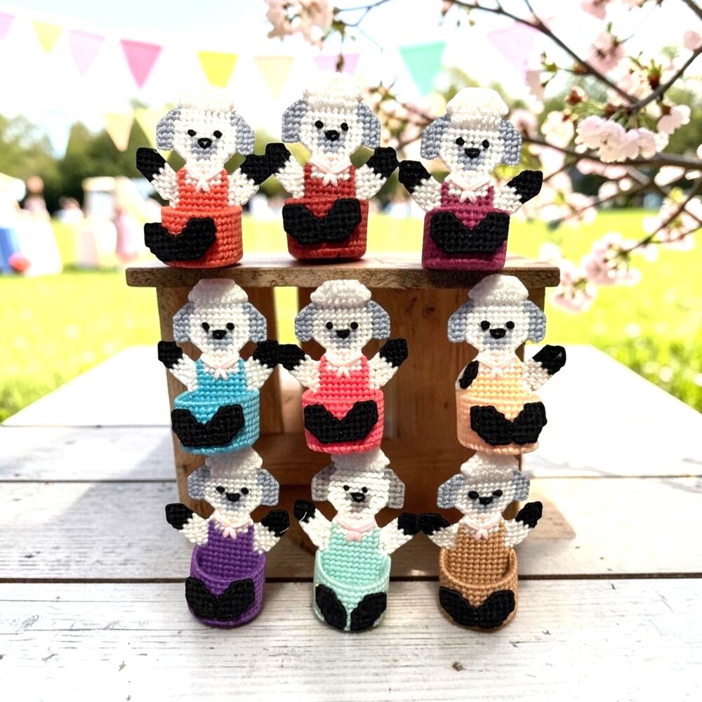 Handmade Spring Lamb treat cups plastic canvas lot of 9 vintage new